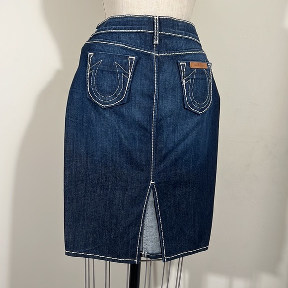NEW True Religion Pencil Denim / White Stitch Skirt SZ-26 - Picture 2 of 10